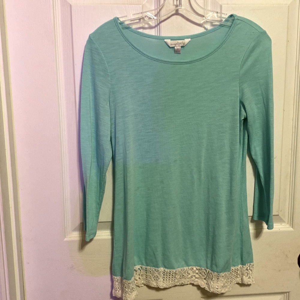 Cute Charming Charlie Long Sleeve Shirt With White Trim Preowned SZ Small